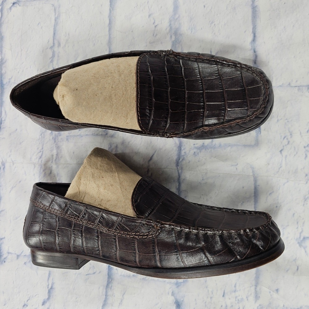 Ralph Lauren Loafers Womens 6 Dark Brown Croc Embossed Leather Slip On Shoes